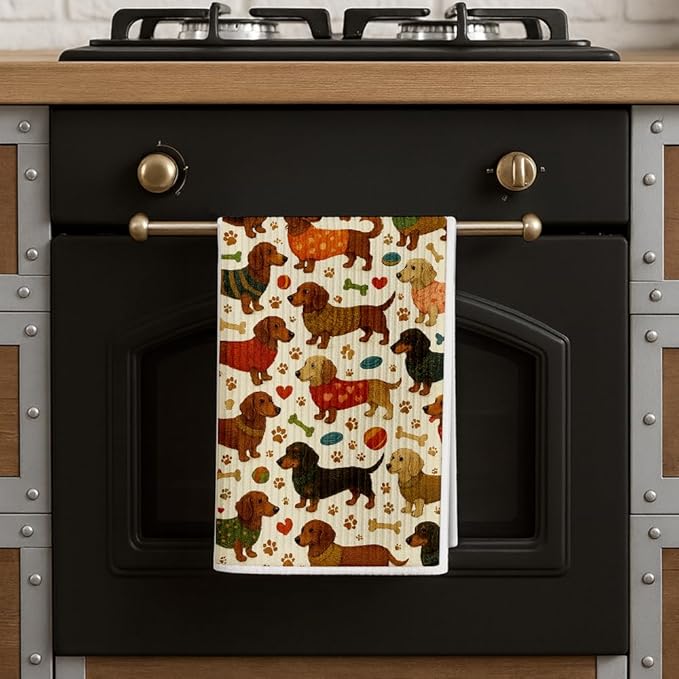 Wiener Dog Tea Towels Baking Cooking Drying Cloth for Kitchen,Cute Dachshund Kitchen Towels Decor,Dachshund Dog Mom Birthday Gifts for Women,Funny Hand Towel for Bathroom