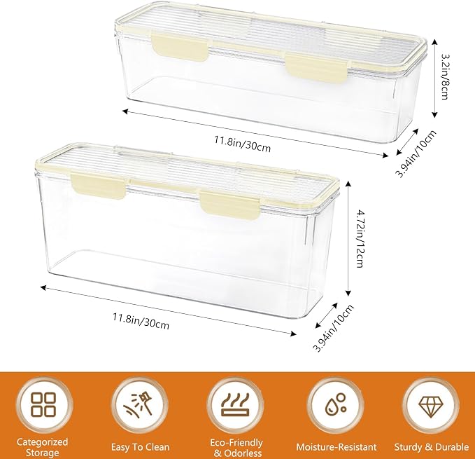 2-Pack Stackable Fridge Organizer Bins with Lids, Clear BPA-Free Food Storage Containers for Refrigerator, Fruits, Vegetables, and Drinks (White)