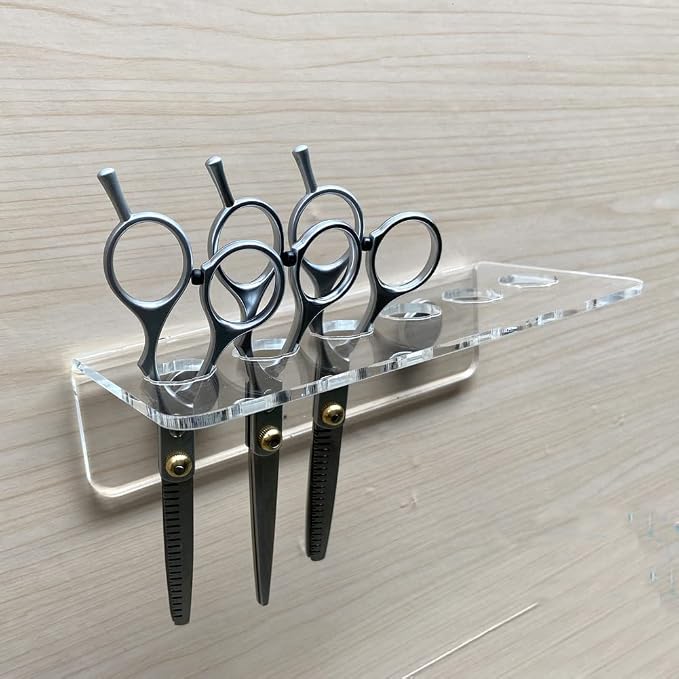 1PC Clear Acrylic 6-Slot Wall Mounted Scissors Holder Rack with Screws Salon Shear Holder Hairdresser Scissor Combs Clips Desktop Organizer Accessories for Barber Shop Office Home
