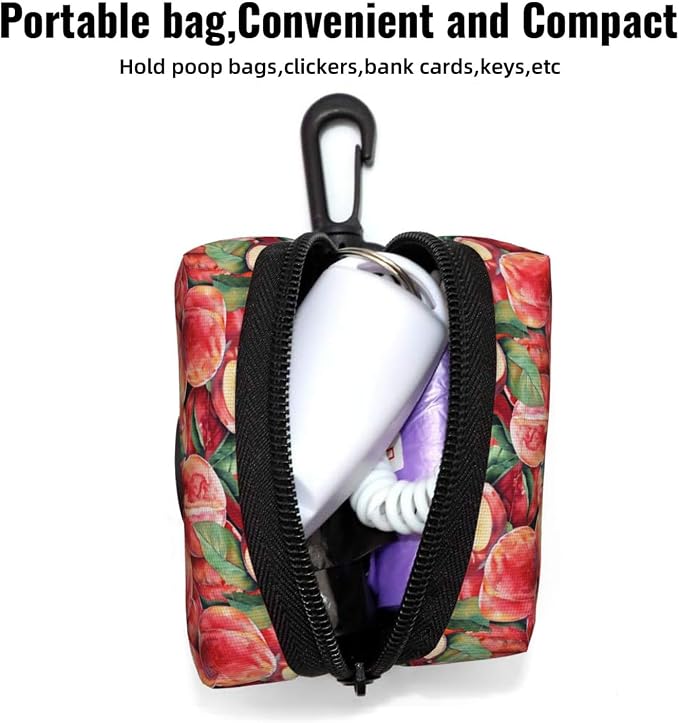 Peaches Pet Waste Bag Dispenser 0.2L | Portable Dog Poop Holder Waste Bag With Zipper Park Doggy Walking Accessory