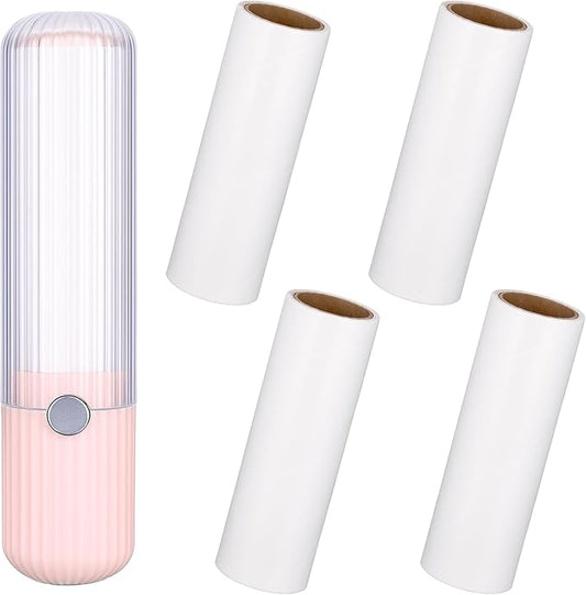 1 Pack Mini Lint Roller with 150 Sticky Sheets Refillable Compact Pocket Lint Remover for Travel Portable Pet Hair Remover for Clothes Hair Pickup Rollers(1 Handle+5 Roller Refills)