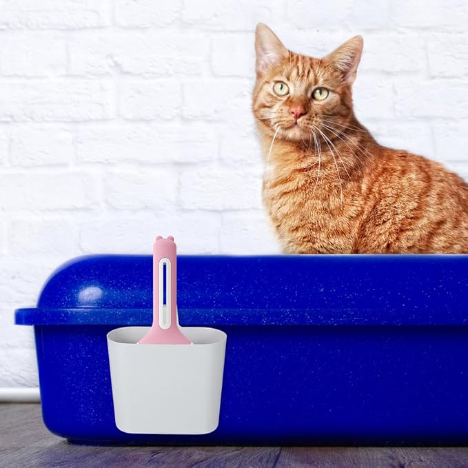 POPETPOP Cat Litter Scoop Holder, Small Trash Can Litter Scooper Pet Litter Shovel Stand Cat Litter Box Hanging Scoop Storage Container for Cat Litter Box (Pack of 2)