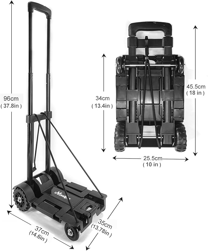 Folding Hand Truck Small Dolly,Foldable Utility cart with 4 Wheels | 2 Elastic Ropes,Foldable cart,Backpack Trolley,Car seat dolly for airport,Travel,Moving,Shopping Lightweight for Women