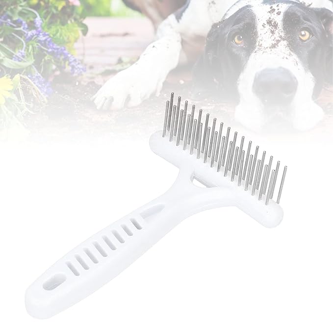 Cyrank Pet Double Row Rake, Dog Deshedding Dematting Brush Comb Undercoat Rake for Short or Long Hair Pets Gentle Grooming Tool for Thick Coats Golden Retriever Husky Sheepdog Beagle
