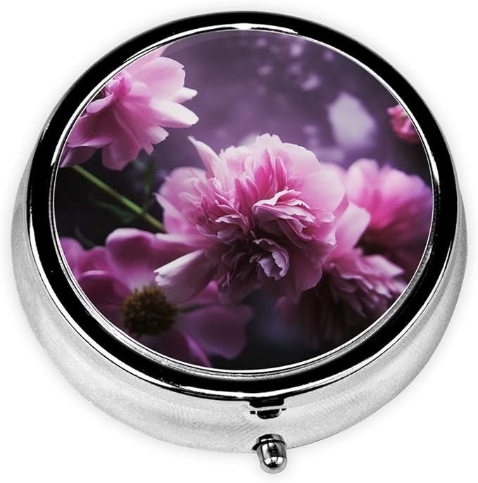 Round Pill Box Pink Flowers Pill Case for Purse & Pocket 3 Compartment Pill Organizer Portable Travel Pillbox Medicine Pill Holder Container for Daily Vitamin Cod Liver Oil Storage