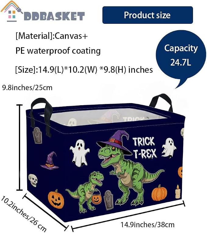 Rectangle Kids Baskets Halloween dinosaur Basket Cute Storage Bin Fish Box for Room Decor Gift Basket(Halloween dinosaur)