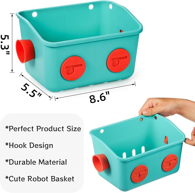Noamus 6 Pack Bath Toy Storage Organizer Basket, 3 Layers Wall Mounted Hanging Shower Caddy, Plastic Robot Modeling Kitchen Shelf with Hook, No Drilling Colorful Toy Holder for Kid Bathtub Shampoo