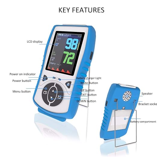 Vet Handheld Monitor with 2.8" LCD, Pet Vital Signs Monitor for SpO2 / Heart Rate/TEMP, Rechargeable Battery - Veterinary Use for Dogs, Cats, Horses etc. (Bundle with Pouch)