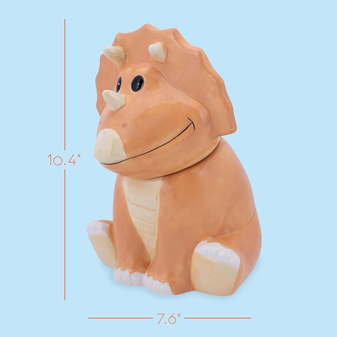 Dolomite Ceramic 9.9 x 9.6 Everyday Cookie & Candy Jar with Airtight Lid: Perfect for Kitchen Canisters, Pet Treat Containers & Decorative Storage, Tan Triceratops Dinosaur
