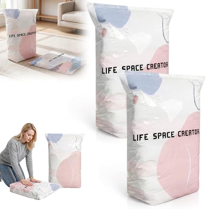 No‑Pump Vacuum Storage Bags, 2026 New Heavy-Duty Press & Seal For Clothes, Press & seal, No Pump Needed, Large Cube Vacuum Seal Bags, Reusable Space Saving Compression Bag (2PCS,100 * 80 * 38CM)