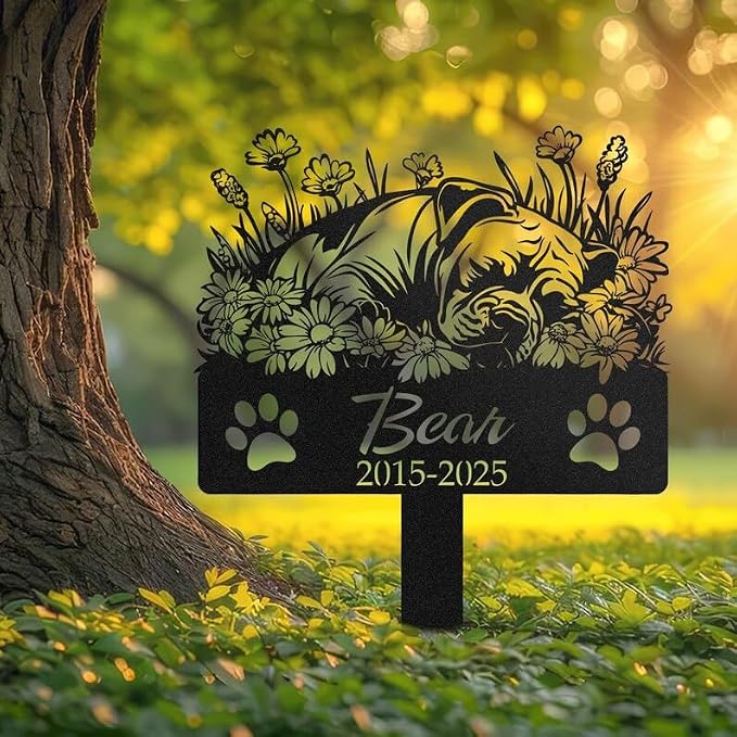 Custom Pitbull Memorial Garden Stake, Dog Loss Decor, Garden Tribute | Pet Memorial Gifts for Dogs, Grave Marker, Grave Decorations for Cemetery, Dog Dad Gifts, Back Yard, Garden Decor