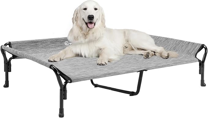 Veehoo Cooling Elevated Dog Bed, Raised Dog Cot with Guardrail & Headrest | Washable Dog Couch Bed for Indoor & Outdoor, Durable Breathable Teslin Mesh, Non-Slip Feet, 51" x 34", XLarge, Black Silver