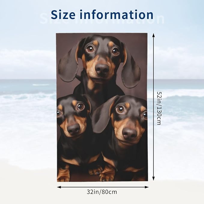 Dachshund Beach Towel Wiener Dog Microfiber Sand Free Towels for Adult Kids Quick Dry Ultra Absorbent Super Soft Pool Travel Swim Bath Shower Towel Gifts 52” x 32”