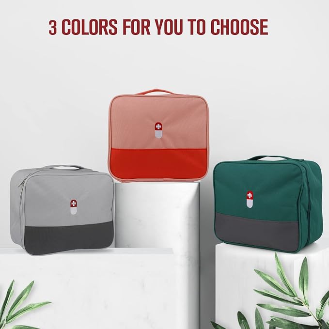 First Aid Bag, Empty Medical Supplies Organizer Bag Portable Trauma Kit for Home Office Kitchen Traveling Hiking Camping Backpacking Cycling, Green