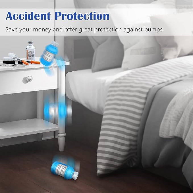 MEDMAX Insulin Via Bottle Protector Case for Diabetic, Silicone Protective Sleeve Holder for Most 10ML Insulin Vials, 2 Pack (Short Blue)