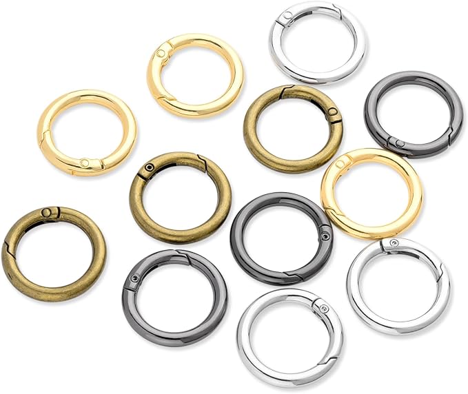 CooBigo 12 Pack Assorted Metal Round Carabiner Clip, 3/4 Inch Trigger Spring O Rings, Spring Snap Clip Hooks Replacement Purse Strap Ring, Paracord Lanyard, Keychain Rings Hardware DIY Crafts Making