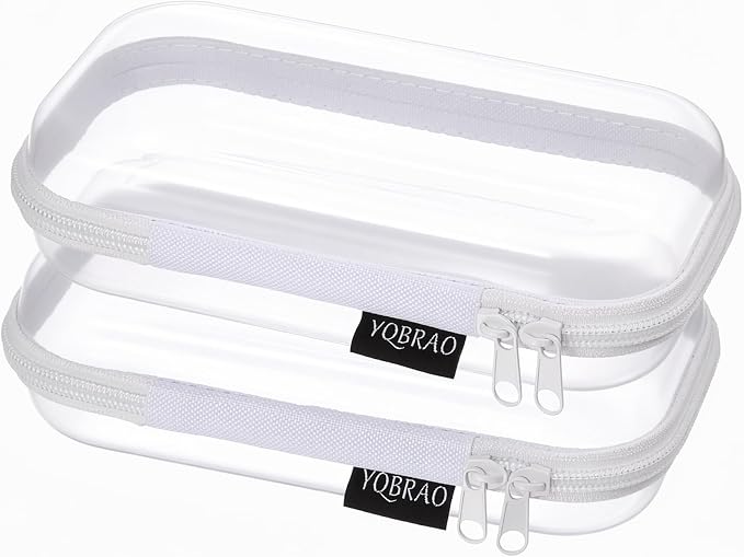 YQBRAO Clear Hard Shell Organizer Set, 2-Pack, White | Two small rigid PET organizers for cosmetics, travel accessories, cables, personal items and everyday organization