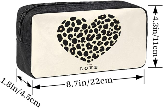 Leopard Heart Large Pencil Case, Durable Pen Bag Zipper Organizer Pouch for Office Travel for Women Men