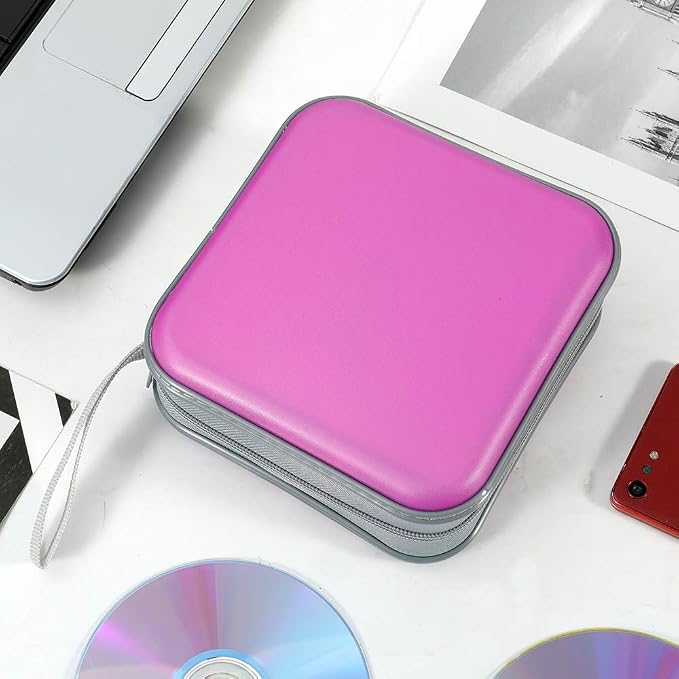 CD Case, 40 Capacity CD DVD Case Wallet Holder Portable Disc VCD Heavy Duty Binder Storage Organizer (Purple)