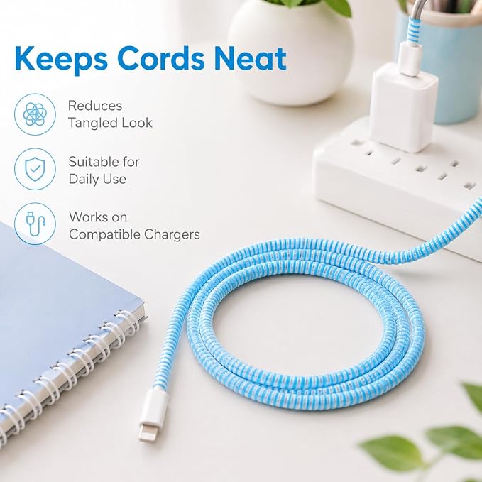 Blue Spiral Cable Protector, Chargers Cable Protector Data Cable Protect Sleeve, Earphone Data Cable Pet Chew 1.5m
