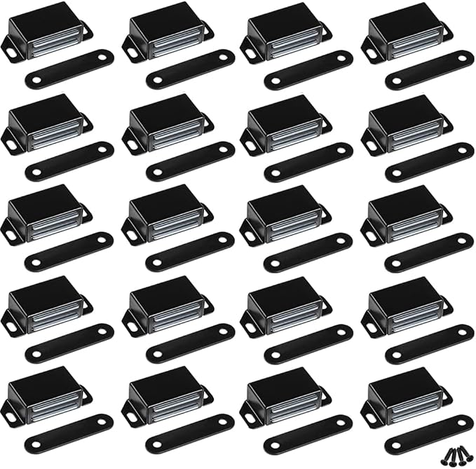 WOOCH Magnetic Door Catch - 30lb High Magnetic Stainless Steel Heavy Duty Catch for Kitchen Bathroom Cupboard Wardrobe Closet Closures Cabinet Door Drawer Latch (2.1 in Black, 20-Pack)