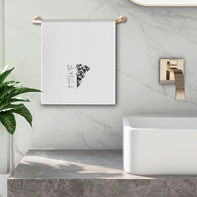 Schnauzer Gifts Bathroom Hand Towels, Gifts for Schnauzer Lovers, You Will Never Pee Alone Dog Decorative Hand Towels for Bathroom Washroom Restroom, 16x24 Inch