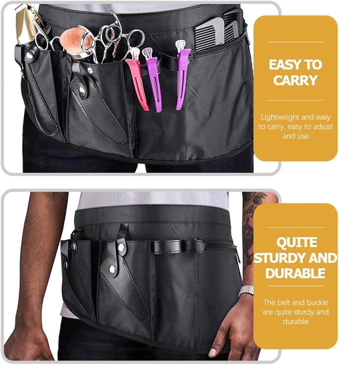 OSALADI Hairdresser Waist Bag Canvas Black Scissor Storage Pouch | Barber Tool Organizer, Shockproof Waterproof Build, Roomy Compartments for Combs and Clips