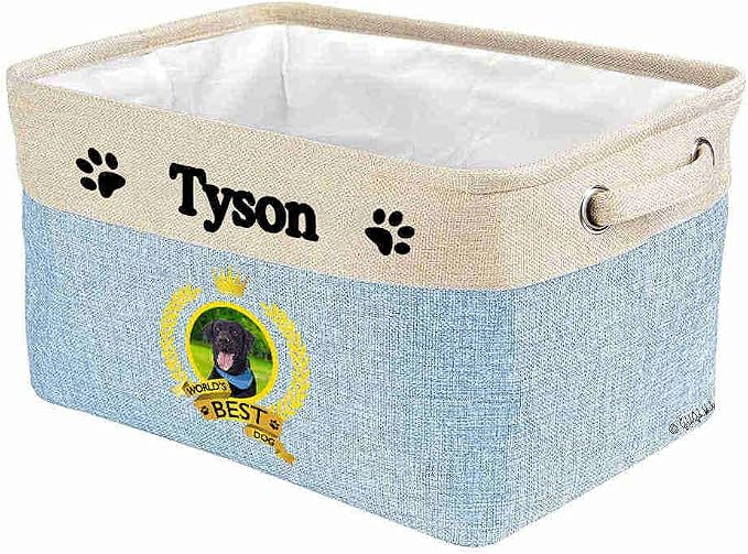 Custom Name Collapsible Dog Toy Storage Basket Bin World's Best Dog Labrador Blue scarf Foldable Pet Toy Box Closet Shelf Baskets Organizer for Bedroom Home Dog Cat with Handles Blue