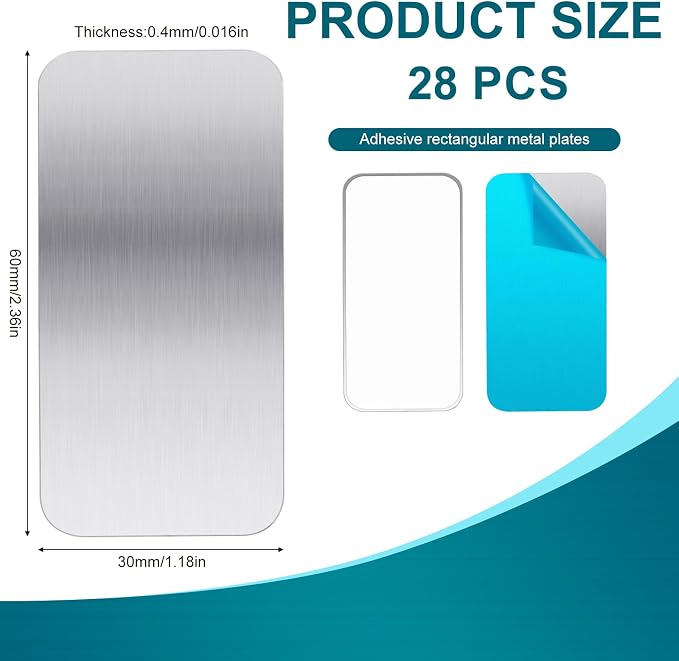 Metal Plates for Magnets 28 Pcs Adhesive Magnetic Mounts | Metal Plates for Magnets Create Magnetic Surfaces Anywhere with 0.4mm Steel Backing and Strong Adhesive for Clean Removal