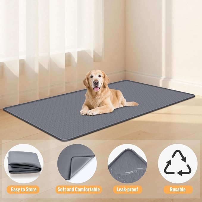Silicone Dog Bed Mat 51"x 25.6" Crate Mat for Dog Cages, Dark Grey | Extra Large Kennel Mat with Raised Edge, Washable, Leakproof, Waterproof Dog Mat for Crate, Dog Floor Mat to Protect Floors