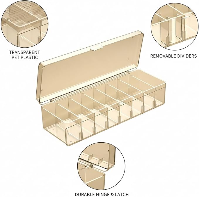 Clear Storage Box with 8 Adjustable Dividers, Compact PET Organizer for Desk Drawers, Hardware, and Craft Supplies