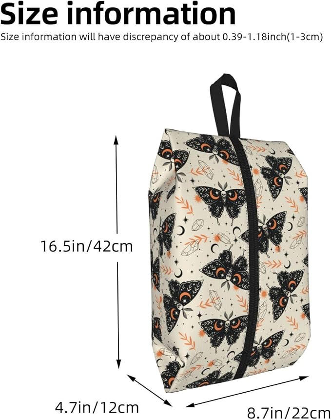 Gothic Witchy Butterfly Travel Shoe Bag for Men & Women, Waterproof Shoe Storage Organizer with Zipper, Portable Shoe Pouch for Sneakers, Heels, Sandals, Gym & Travel Luggage 2PCS