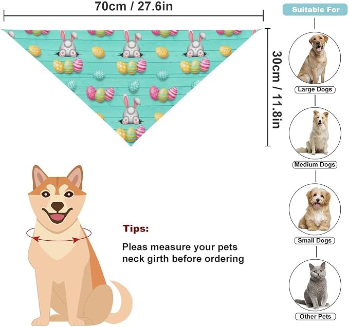 Lightweight Pet Scarf for Small to Large Dogs and Cats, Adjustable Scarves for Costume Accessories, Casual Daily Use (Wooden Easter Eggs Bunny Rabbit)