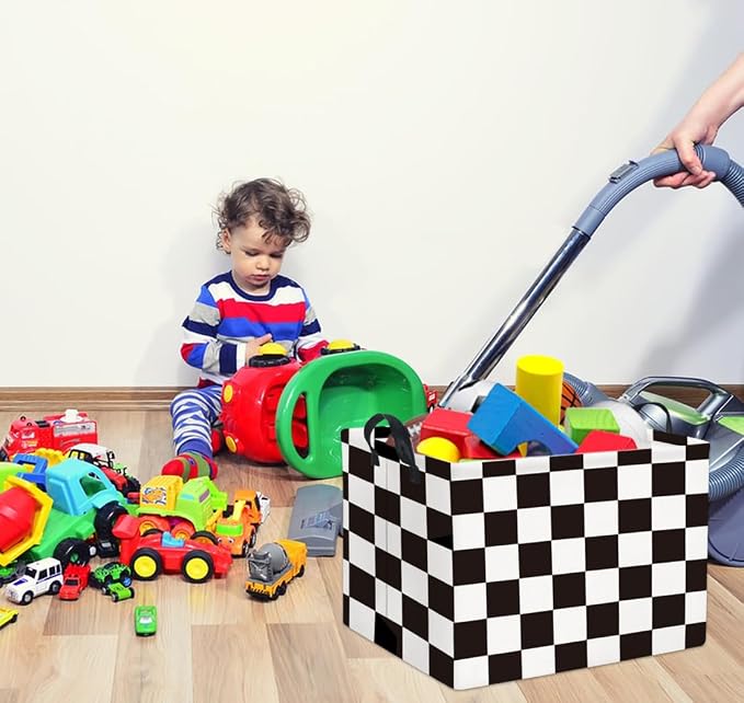 Rectangular Car Basket for Boys Checkered Basket Kids Baby Storage Bin Organizer Box Car Room Decor(Racing Flag)