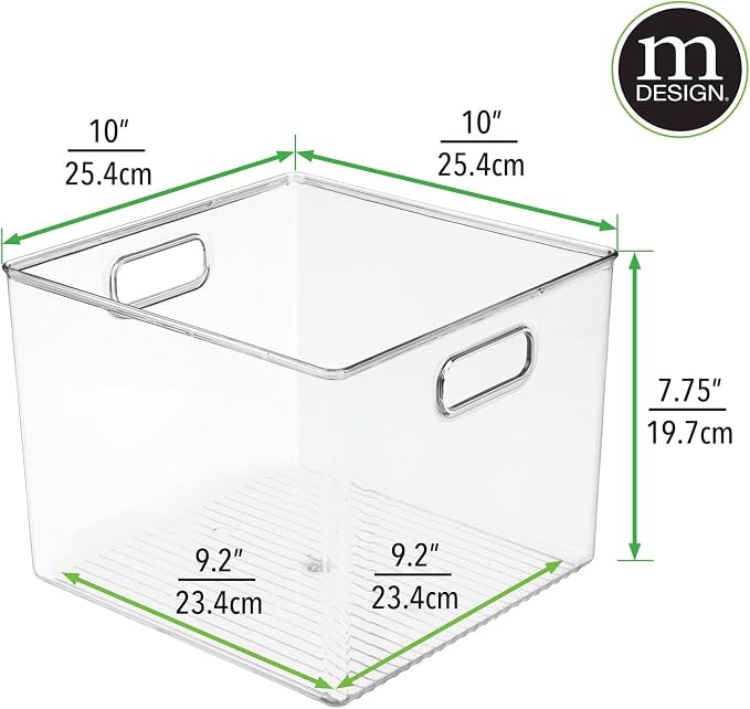 mDesign Plastic Modern Storage Organizer Bin Basket with Handles for Bathroom Organization - Shelf, Cubby, Cabinet, Vanity, and Closet Organizing Decor - Ligne Collection - Clear