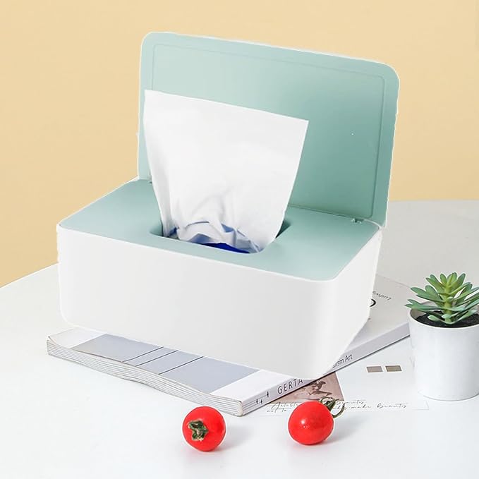 Wipes Dispenser Set,1 Wipe Box & 2 Portable Pouches,White-Green | Refillable Reusable Large Wet Wipe Holder, Flushable Wipes Case Bathroom Wipes Container for Pet Nursery Kitchen Office