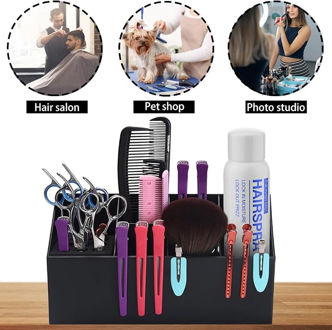 Noverlife Hair Scissors Large Storage Box, Shear Holder for Hair Salon, Scissor Holder, Hairdressing Combs Clips Scissors Professional Hairdressing Combs, Clips, Brushes Storage Racks Tool Box - Black | Black Anti-skid Scissor Holder, Wall-mounted Prof...