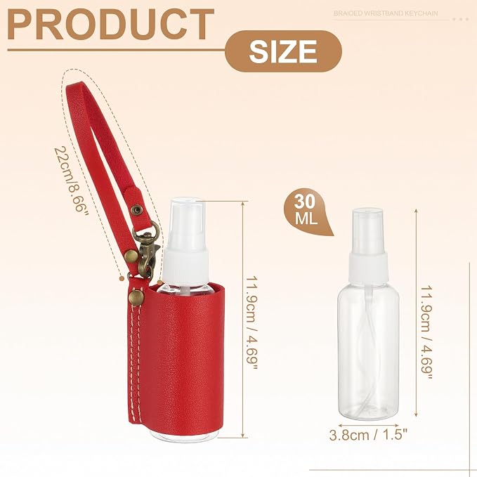 uxcell Travel Empty Spray Bottles with Leather Bag Holders, 30ml Refillable Leakproof Bottle Travel Size, Portable Hand Soap Containers for Cosmetic Perfume Air Freshener,Red