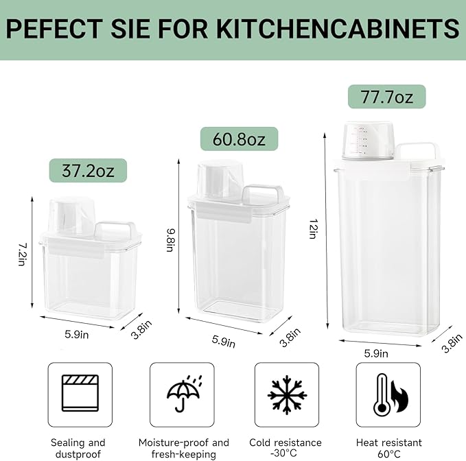 Cereal Storage Containers Sets,BPA Free with Pouring Spout Handle Airtight Food Storage Dispenser with lids For Rice Flour Pasta Grain, Pet Food Storage Container (37.2 oz + 77.7 oz (2 of Each))
