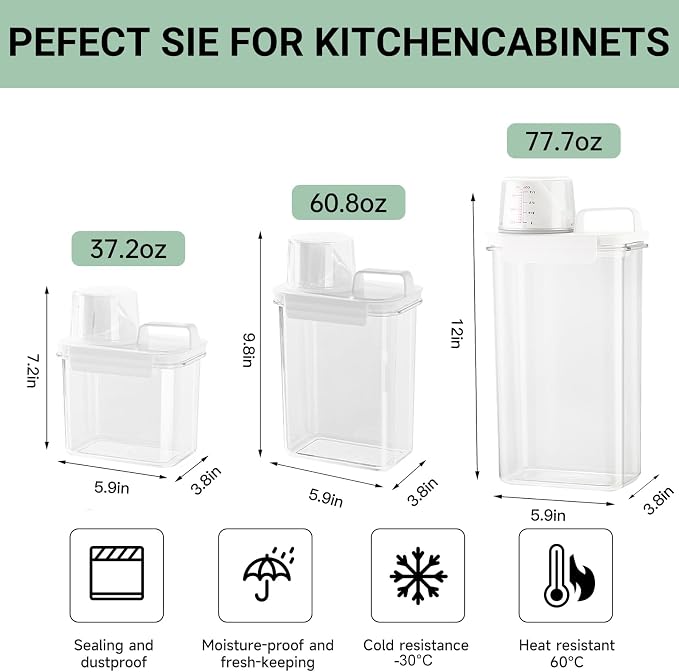Cereal Container，Rice Storage Dispenser-Airtight Food Storage Organizers BPA-free Plastic Kitchen Pantry Storage Containers Food-Grade PET Material Suitable For Rice, Grains （60.8 oz + 77.7 oz )