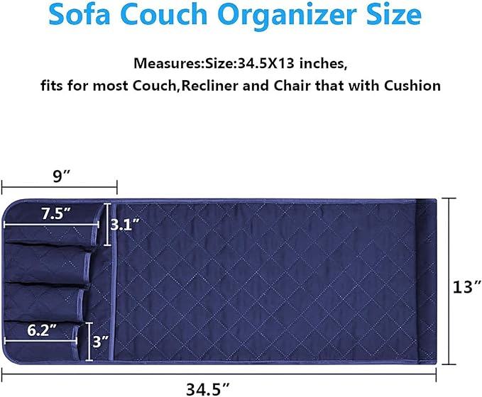Armchair Caddy for Recliner, Non Slip Sofa Arm Organizer, Deep Blue | 5-Pocket Recliner Armrest Organizer, Couch Side Storage Holder for Remotes, Cell Phone, Magazines & Tablets, Machine Washable