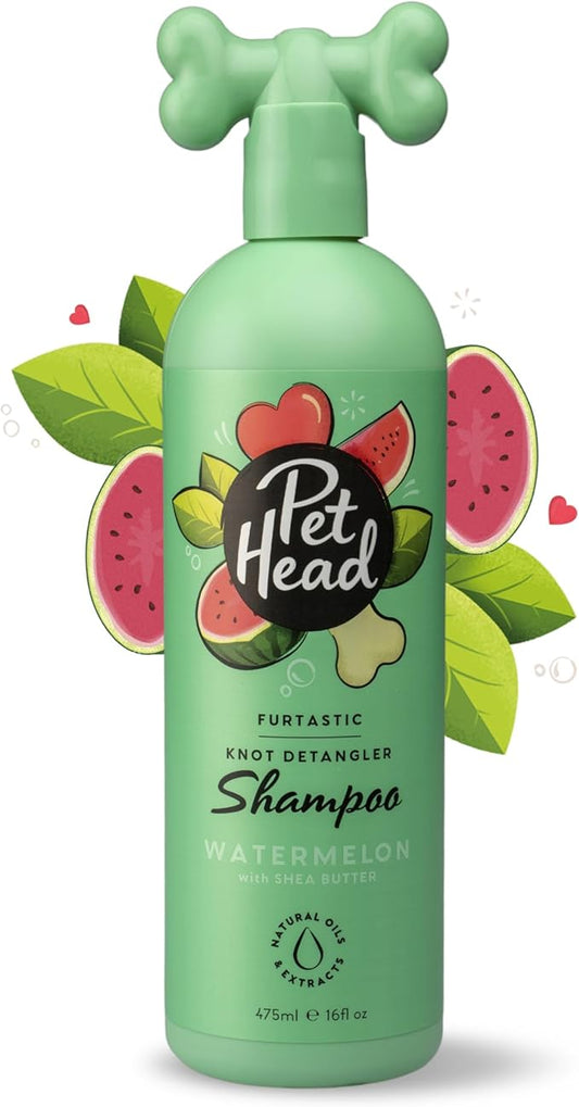Pet Head Furtastic Dog Shampoo | Watermelon Scent | Dog Shampoo for Smelly Dogs | Knot Detangler | Care for Long, Tangly Curls & Coats | Vegan | Gentle Formula for Puppies | Made in USA | 16 fl. oz.