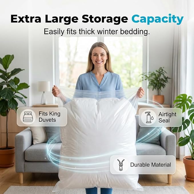 No-Pump Vacuum Storage Bags for Clothes, Bedding, Comforters & Blankets, Small, 3, Large