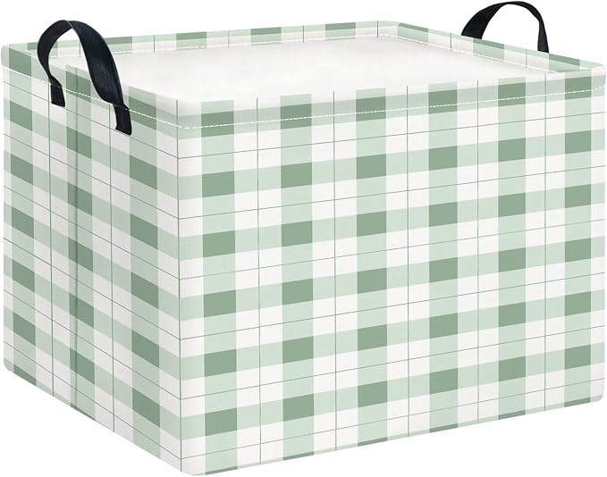 CLOCOR Rectangular Storage Bin,Waterproof Books Box,Gift Basket(Green Grid)