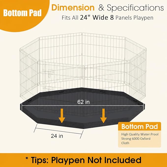 Peekaboo Dog Playpen Bottom Pad 24 Inch, Waterproof Floor Protector | Waterproof 24 Inch Dog Playpen Bottom Pad, 600D Oxford Floor Protector