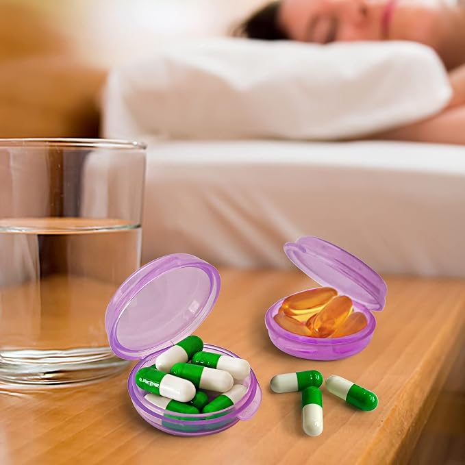 UHOUSE Small Pill Box (3 Pack), Daily Mini Pill Organizer Portable for Purse Pocket,Travel Pill Case Medicine Storage Container Earplug Case (Purple)