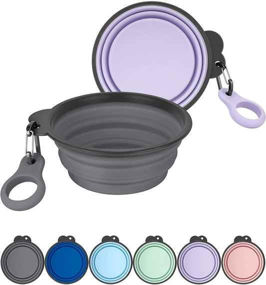 Aonkey Collapsible Dog Bowls with Bottle Carrier, 2 Pack Travel Dog Water Bowl Upgraded Carabiner, One-piece Molded Rim No Fall Off or Crack, Foldable Silicone Portable for Pets Walking Hiking 37oz