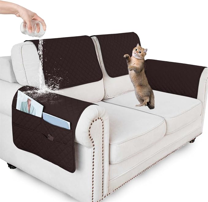 Large Polyester Armrest and Headrest Covers with 2 Pockets | Soft, smooth polyester resists daily wear nonslip silicone backing helps shield recliners and sofas from pet scratches