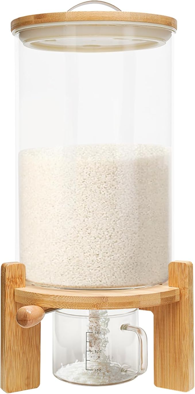 Cereal Storage Dispenser,Flour Storage Container,Rice/Grain Dry Food Glass Container,7.5L With Valve,Glass Food Storge Container for Kitchen Organization and Pantry Store