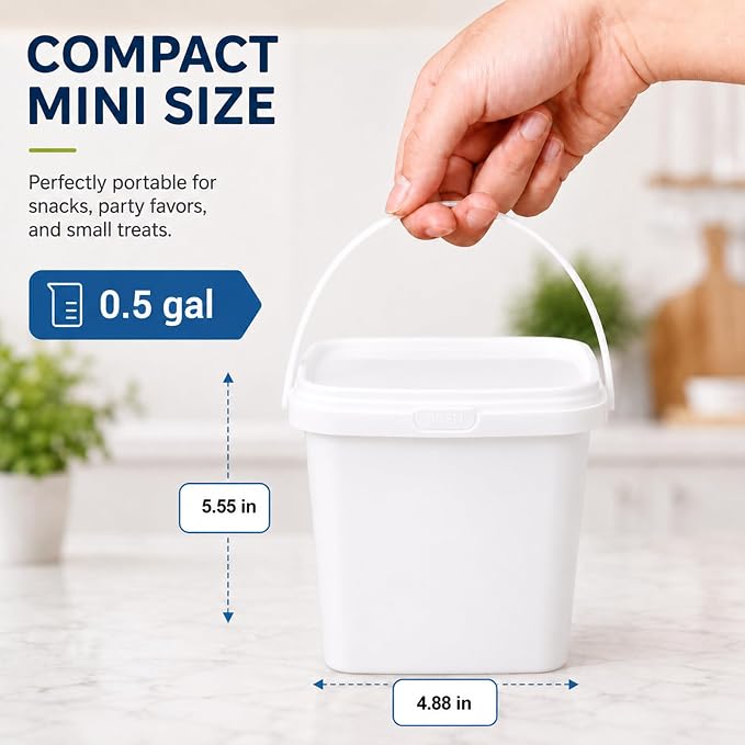 METAPACK 0.5 gal/2L Square Food Storage Container with Lid and Handle | Stackable Containers for Candy, Desserts, Party Favors, Kids Snacks, Kitchen Organization and Portable Food Storage